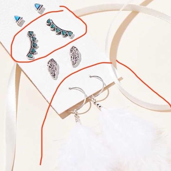 NWOT Free People Earrings bundle - White Feather Earrings Turquoise studs - Boho - Picture 2 of 10